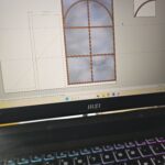 Diseño 3D de mural con arco y cuarterones de madera, Martorell